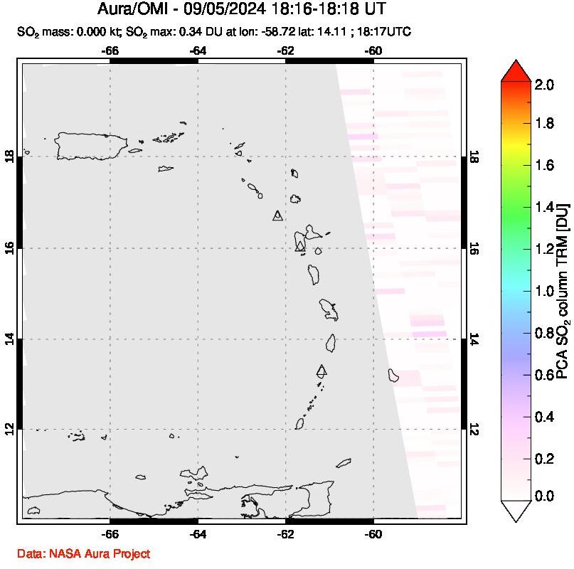 A sulfur dioxide image over Montserrat, West Indies on Sep 05, 2024.