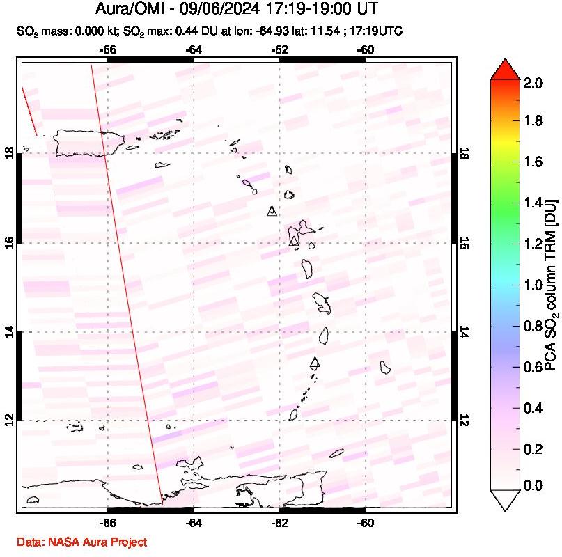 A sulfur dioxide image over Montserrat, West Indies on Sep 06, 2024.