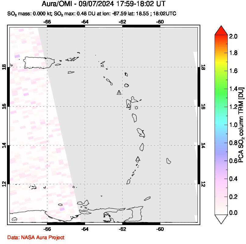 A sulfur dioxide image over Montserrat, West Indies on Sep 07, 2024.