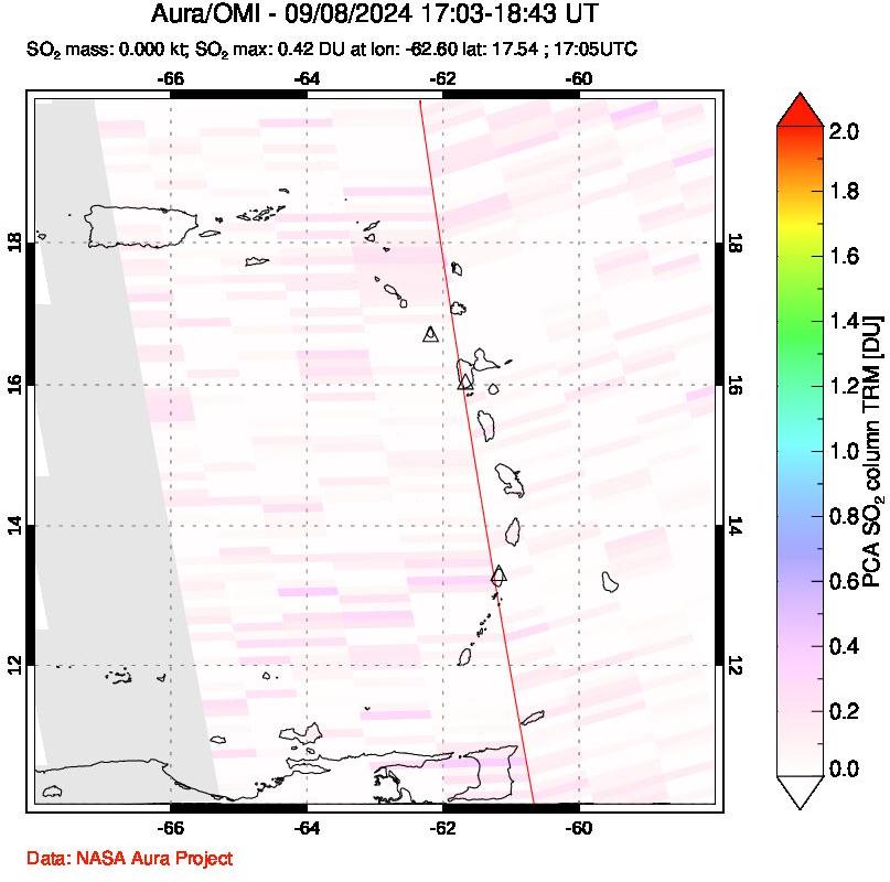 A sulfur dioxide image over Montserrat, West Indies on Sep 08, 2024.