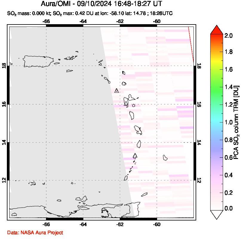 A sulfur dioxide image over Montserrat, West Indies on Sep 10, 2024.