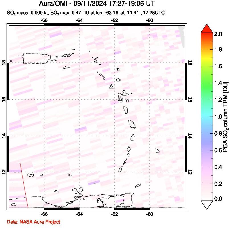 A sulfur dioxide image over Montserrat, West Indies on Sep 11, 2024.