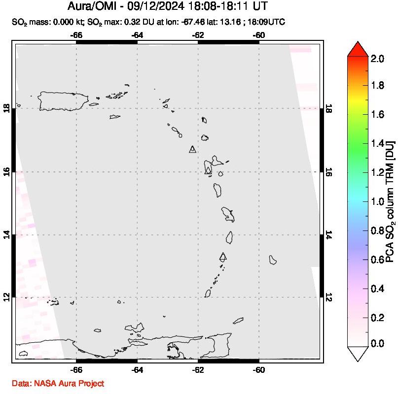 A sulfur dioxide image over Montserrat, West Indies on Sep 12, 2024.