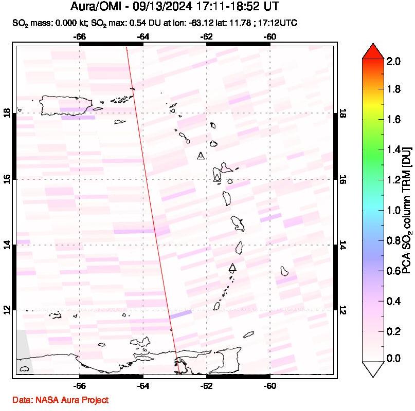 A sulfur dioxide image over Montserrat, West Indies on Sep 13, 2024.