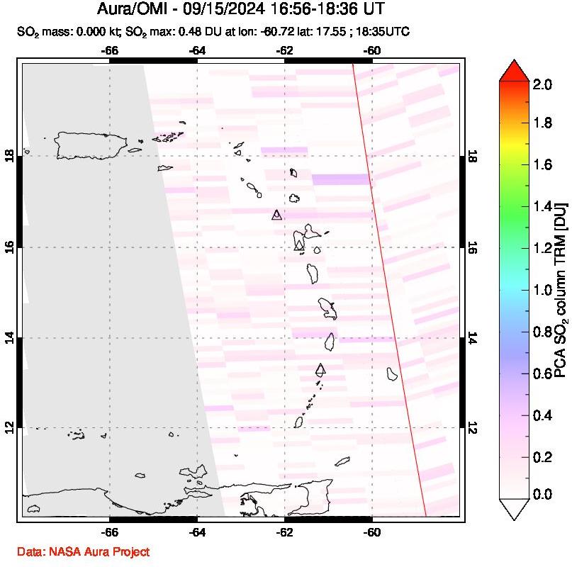 A sulfur dioxide image over Montserrat, West Indies on Sep 15, 2024.