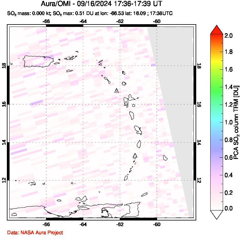 A sulfur dioxide image over Montserrat, West Indies on Sep 16, 2024.