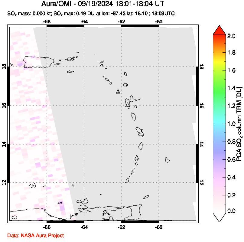 A sulfur dioxide image over Montserrat, West Indies on Sep 19, 2024.