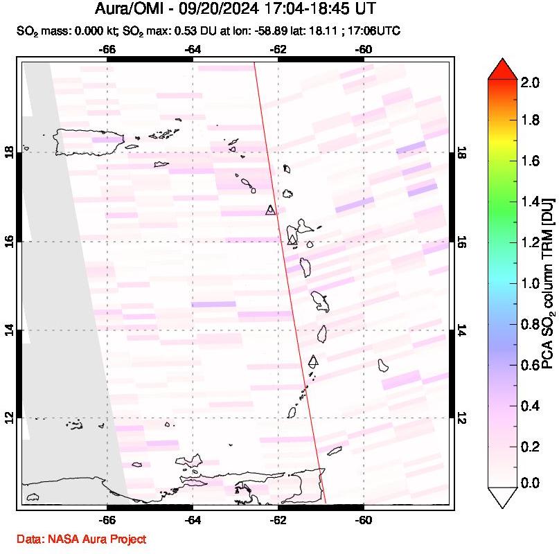 A sulfur dioxide image over Montserrat, West Indies on Sep 20, 2024.