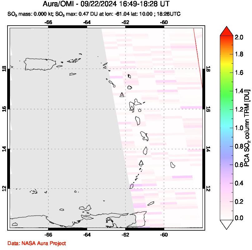 A sulfur dioxide image over Montserrat, West Indies on Sep 22, 2024.