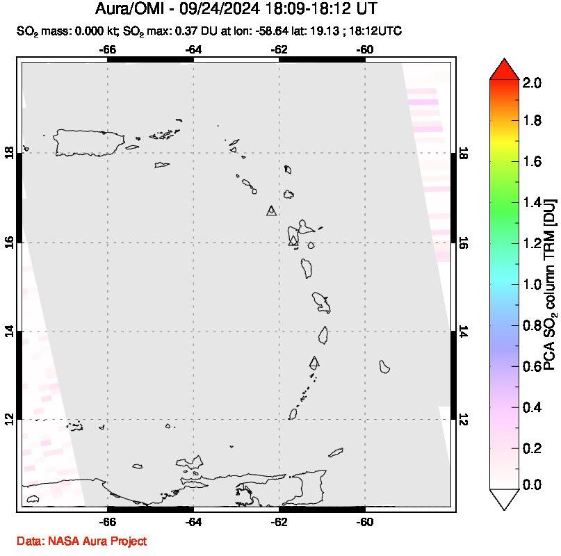 A sulfur dioxide image over Montserrat, West Indies on Sep 24, 2024.