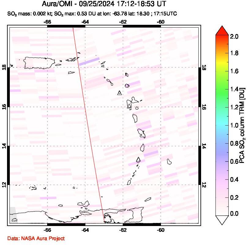 A sulfur dioxide image over Montserrat, West Indies on Sep 25, 2024.