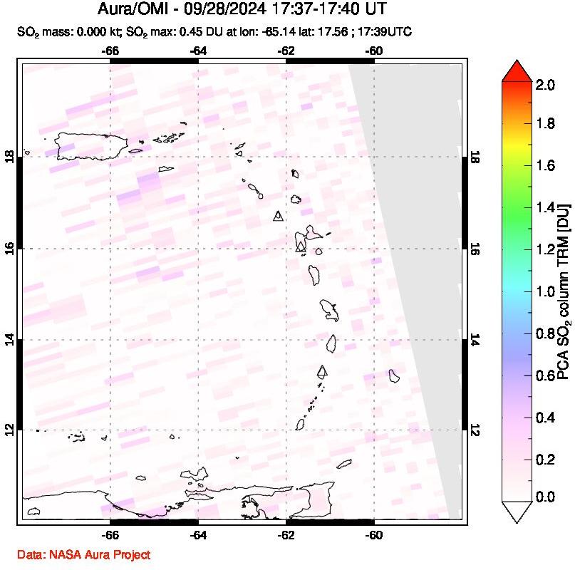 A sulfur dioxide image over Montserrat, West Indies on Sep 28, 2024.