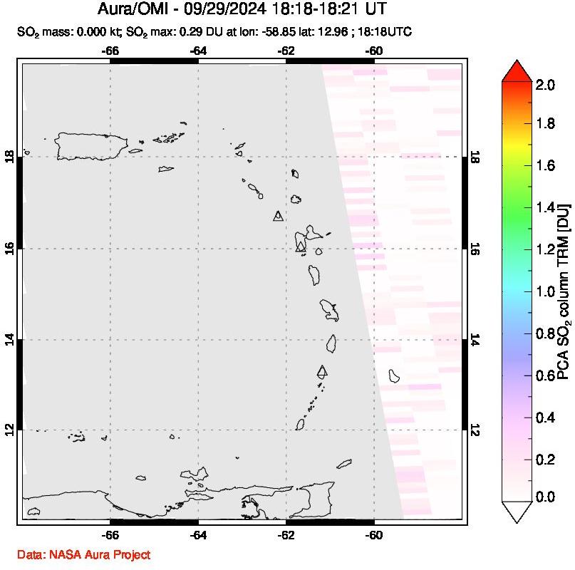 A sulfur dioxide image over Montserrat, West Indies on Sep 29, 2024.