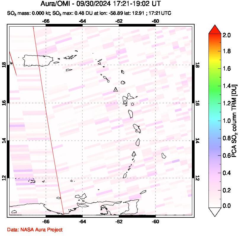 A sulfur dioxide image over Montserrat, West Indies on Sep 30, 2024.