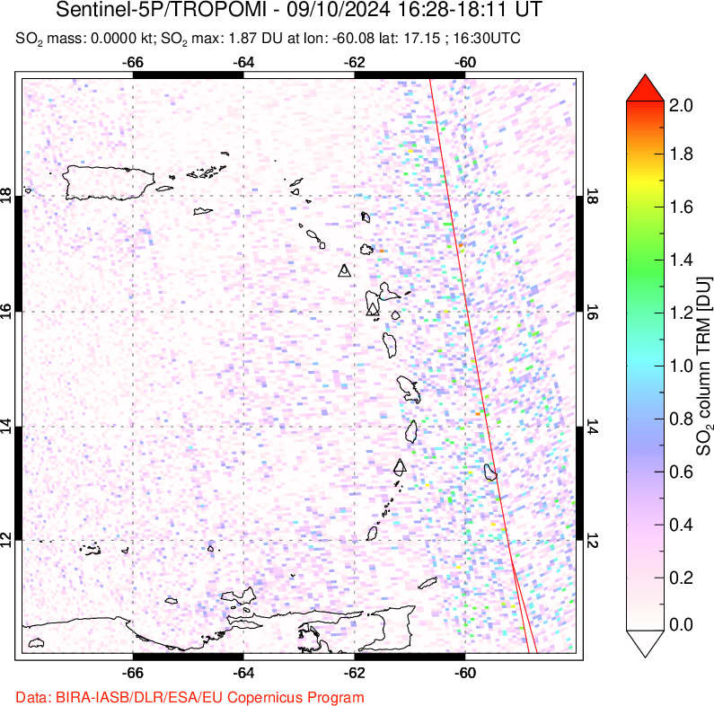 A sulfur dioxide image over Montserrat, West Indies on Sep 10, 2024.