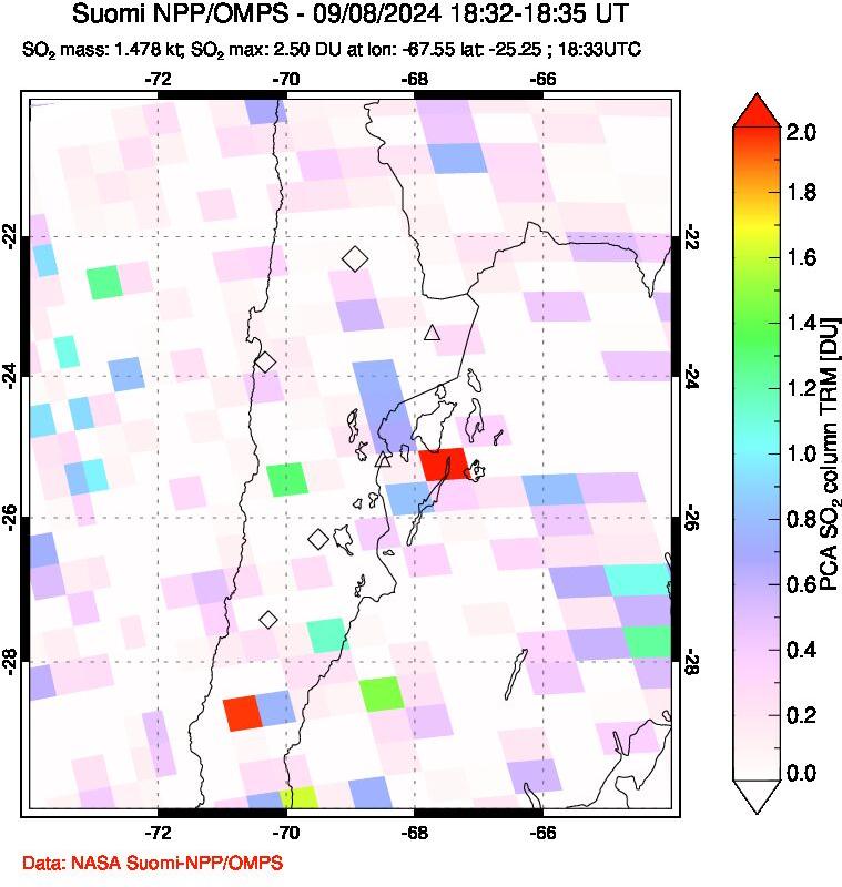 A sulfur dioxide image over Northern Chile on Sep 08, 2024.