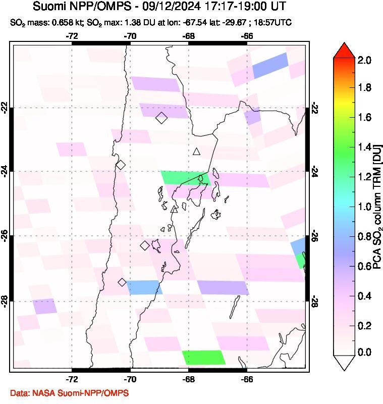 A sulfur dioxide image over Northern Chile on Sep 12, 2024.