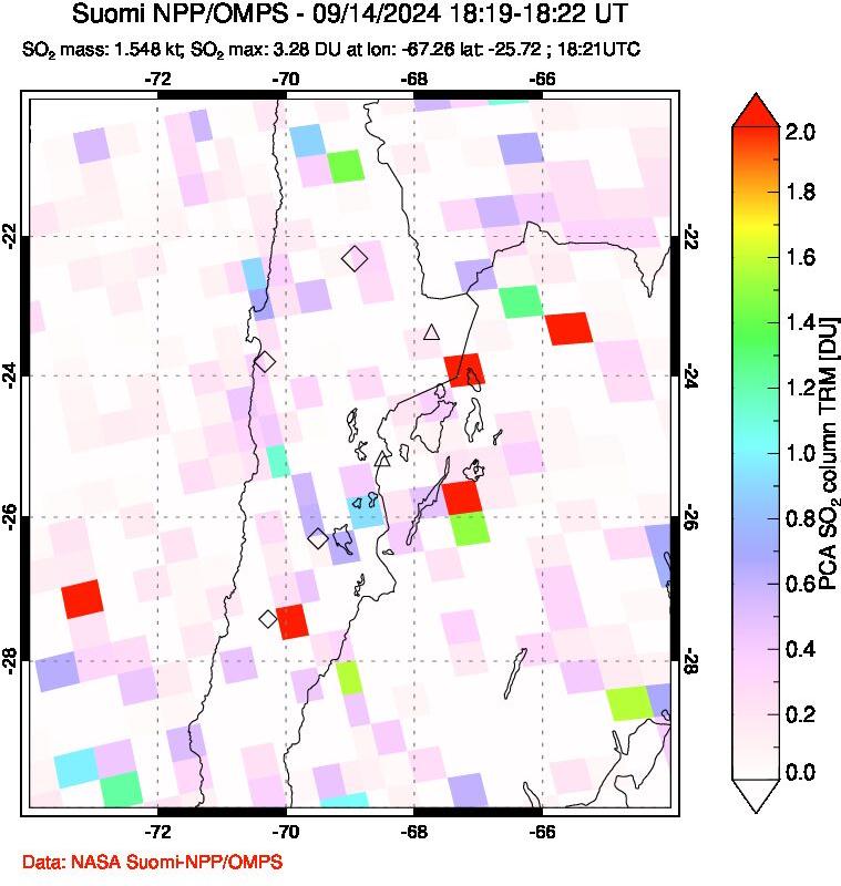 A sulfur dioxide image over Northern Chile on Sep 14, 2024.