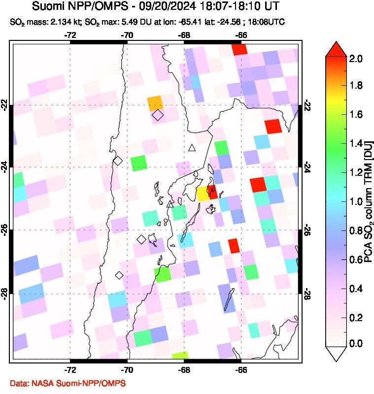 A sulfur dioxide image over Northern Chile on Sep 20, 2024.