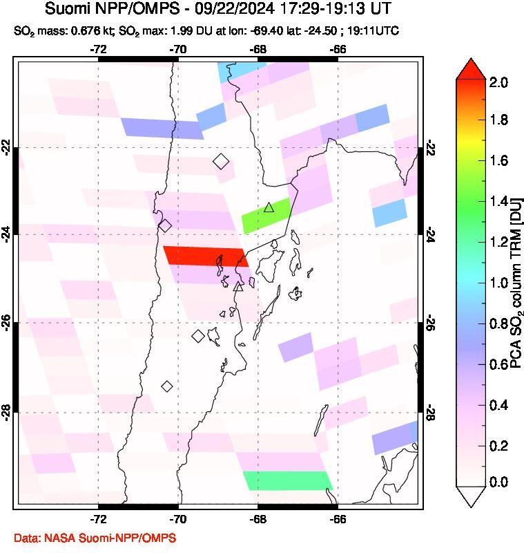 A sulfur dioxide image over Northern Chile on Sep 22, 2024.