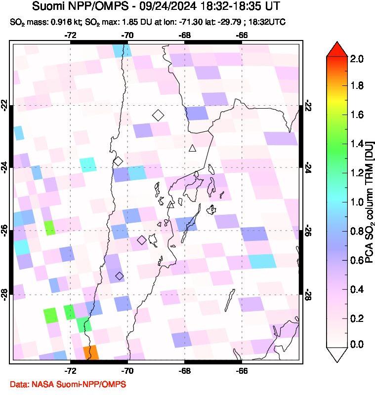 A sulfur dioxide image over Northern Chile on Sep 24, 2024.