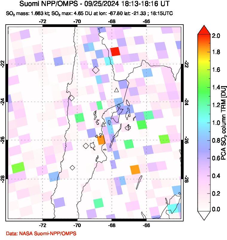 A sulfur dioxide image over Northern Chile on Sep 25, 2024.