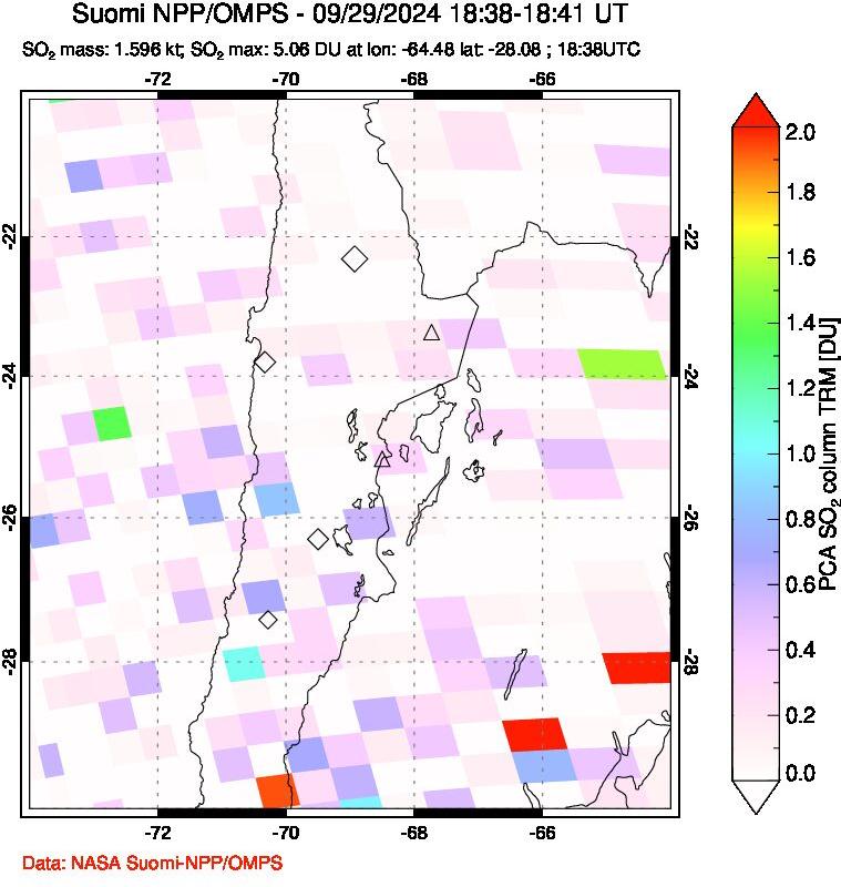 A sulfur dioxide image over Northern Chile on Sep 29, 2024.