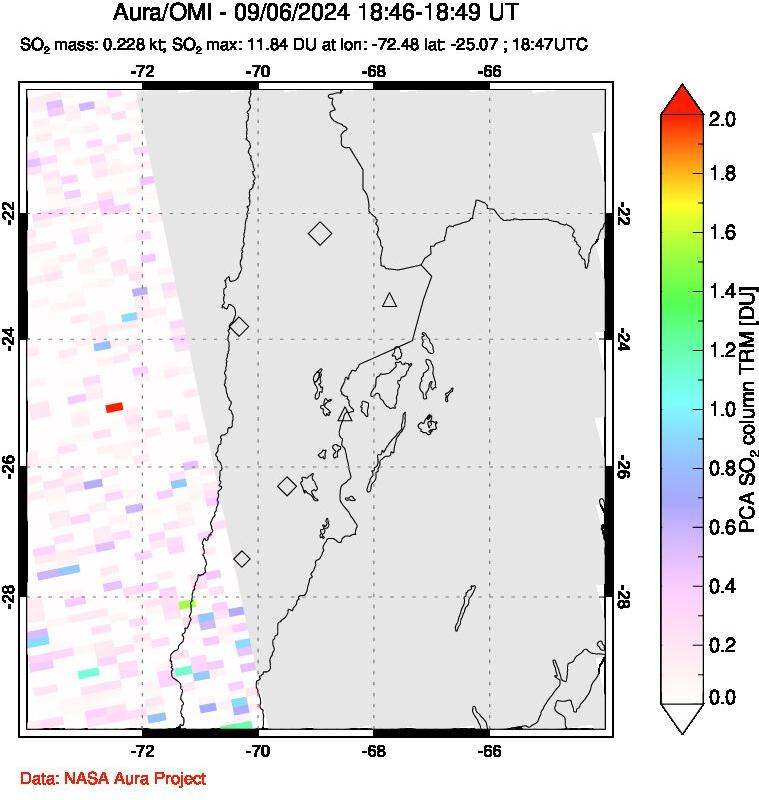 A sulfur dioxide image over Northern Chile on Sep 06, 2024.