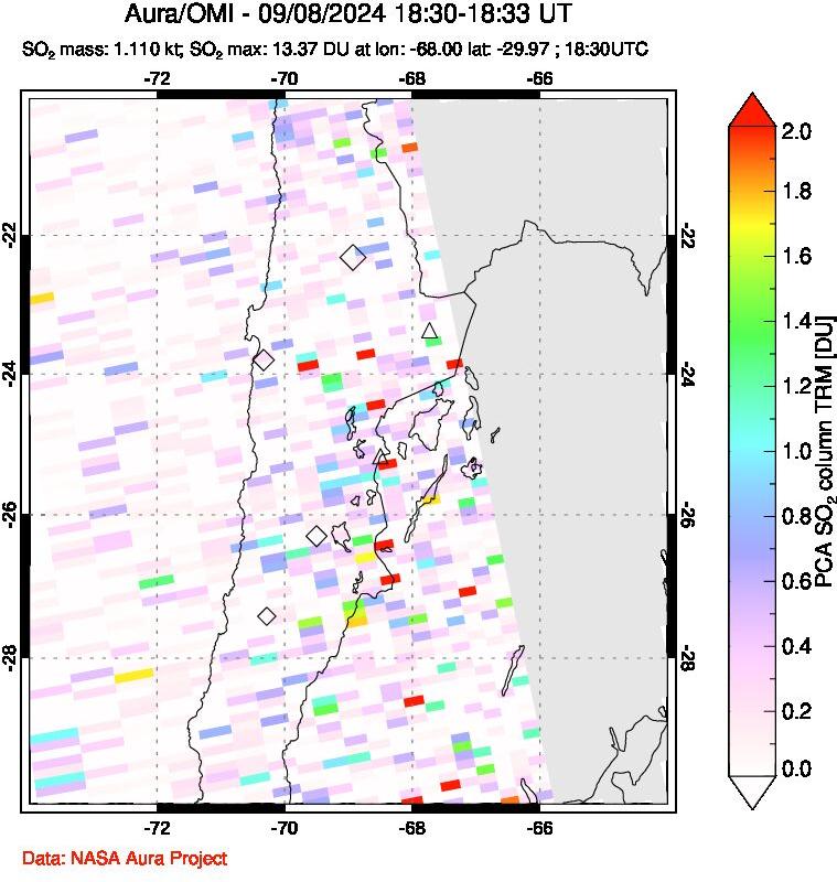 A sulfur dioxide image over Northern Chile on Sep 08, 2024.