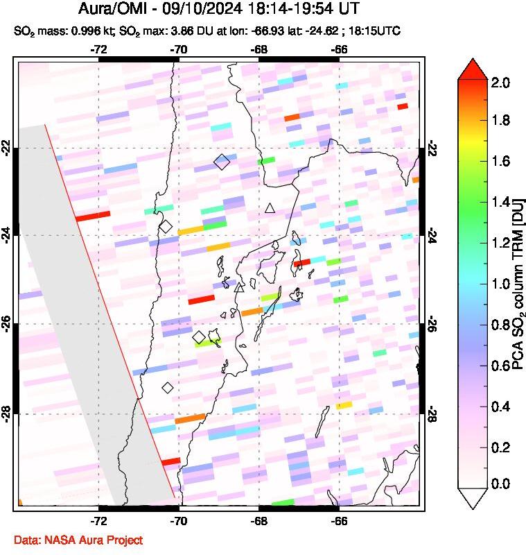 A sulfur dioxide image over Northern Chile on Sep 10, 2024.