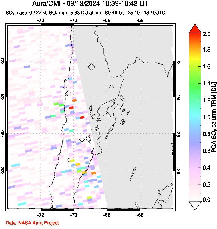 A sulfur dioxide image over Northern Chile on Sep 13, 2024.