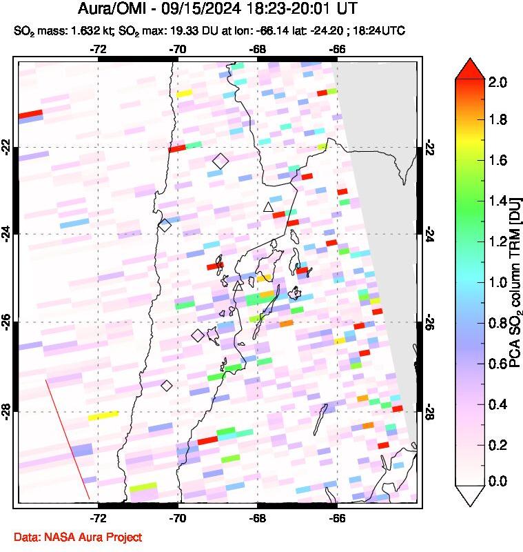 A sulfur dioxide image over Northern Chile on Sep 15, 2024.