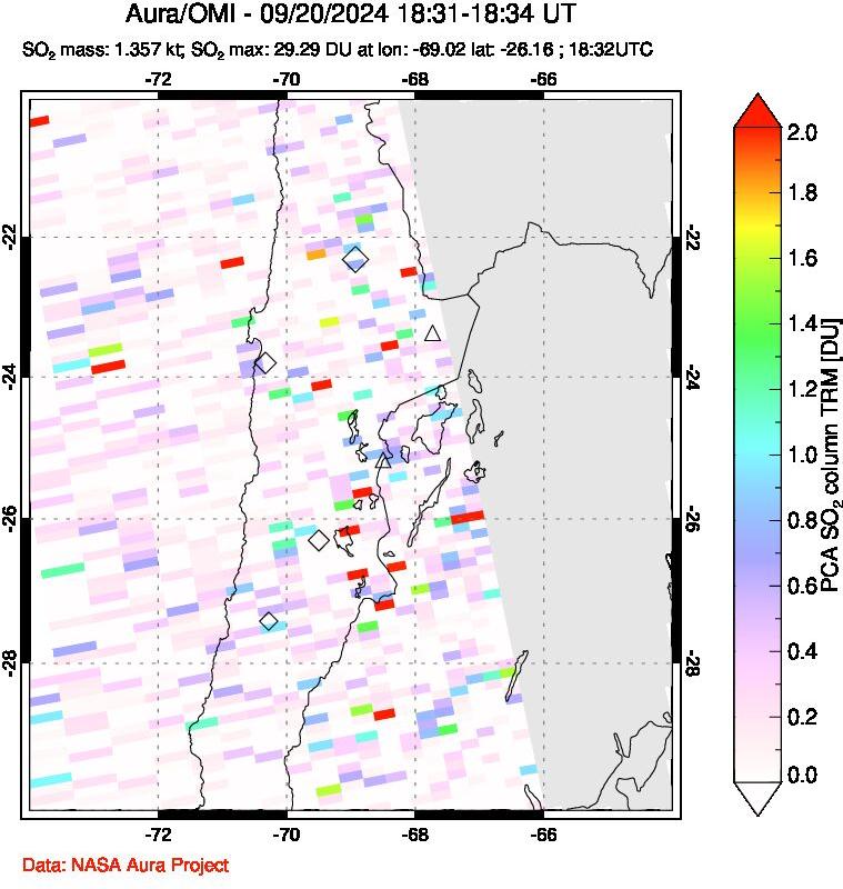 A sulfur dioxide image over Northern Chile on Sep 20, 2024.