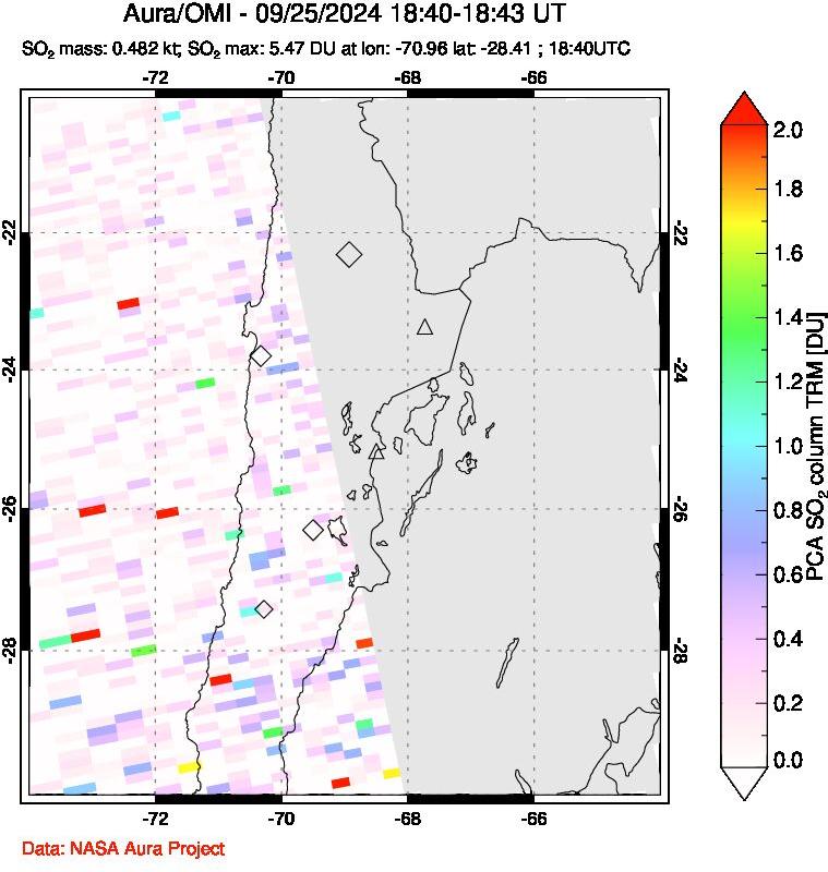 A sulfur dioxide image over Northern Chile on Sep 25, 2024.