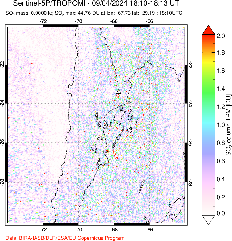 A sulfur dioxide image over Northern Chile on Sep 04, 2024.