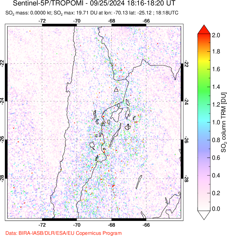 A sulfur dioxide image over Northern Chile on Sep 25, 2024.