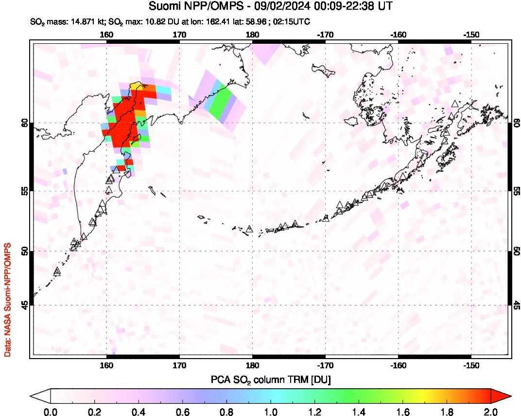 A sulfur dioxide image over North Pacific on Sep 02, 2024.