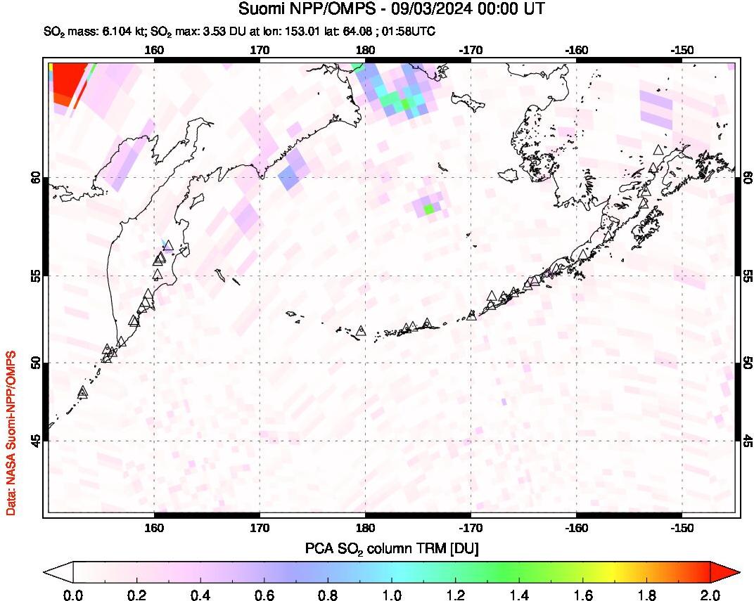 A sulfur dioxide image over North Pacific on Sep 03, 2024.