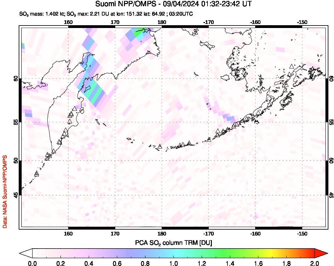 A sulfur dioxide image over North Pacific on Sep 04, 2024.