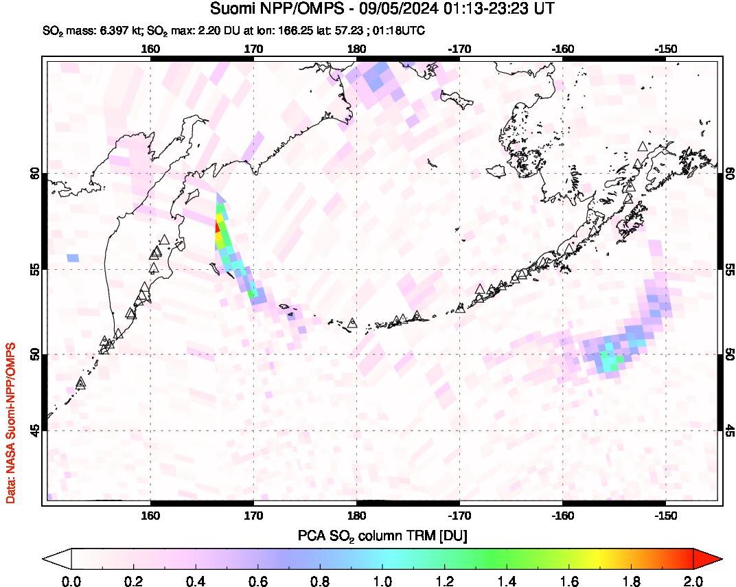 A sulfur dioxide image over North Pacific on Sep 05, 2024.