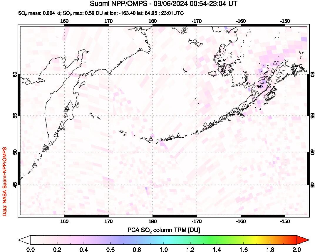 A sulfur dioxide image over North Pacific on Sep 06, 2024.