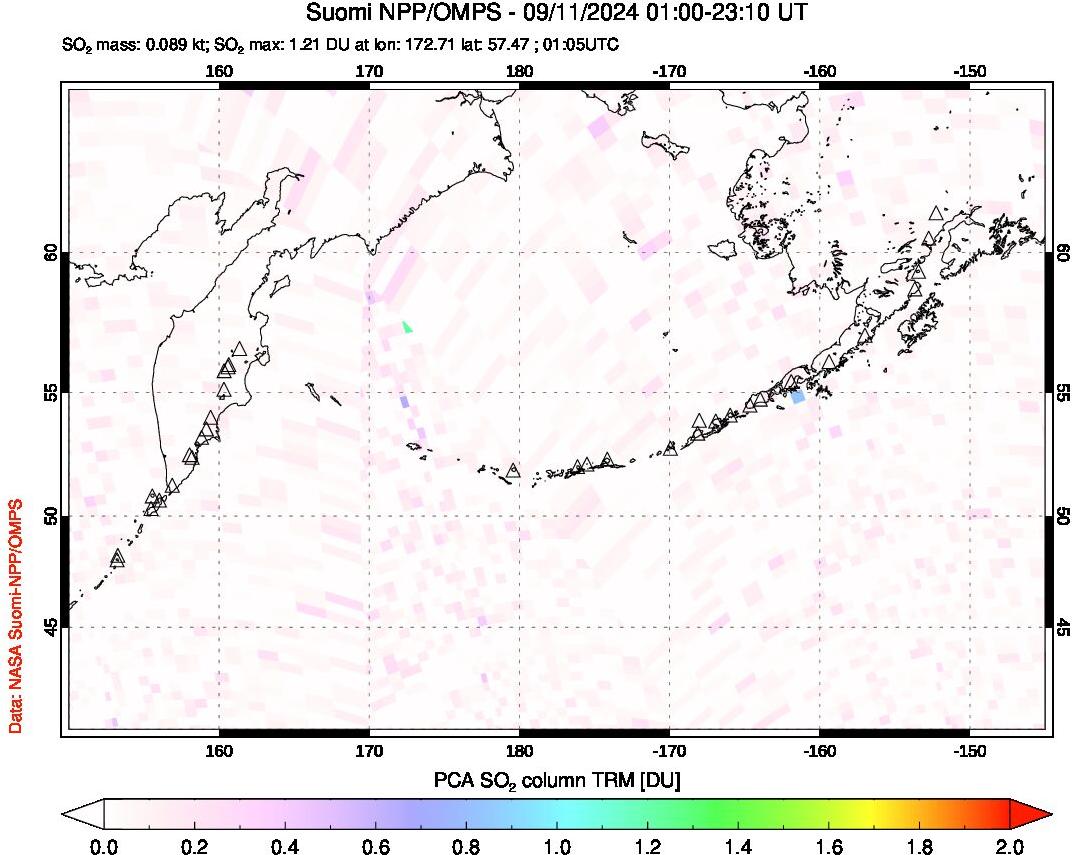 A sulfur dioxide image over North Pacific on Sep 11, 2024.