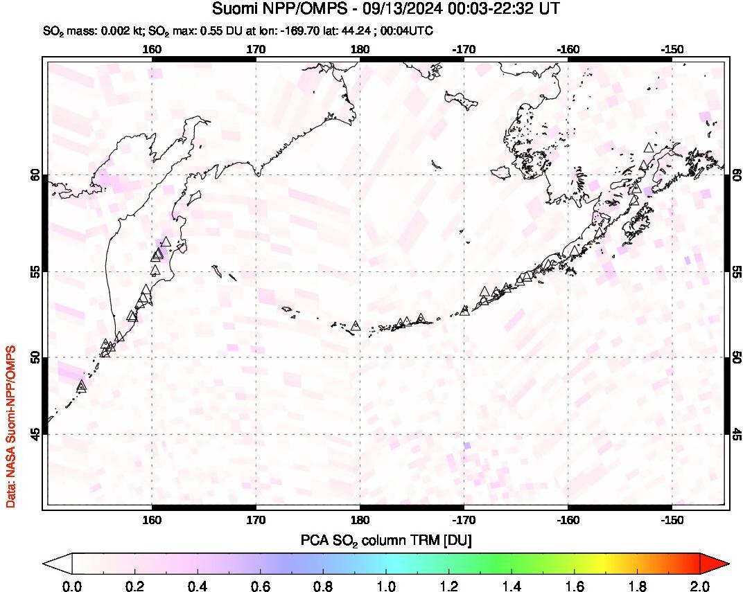 A sulfur dioxide image over North Pacific on Sep 13, 2024.