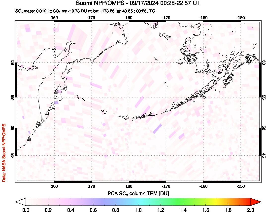 A sulfur dioxide image over North Pacific on Sep 17, 2024.