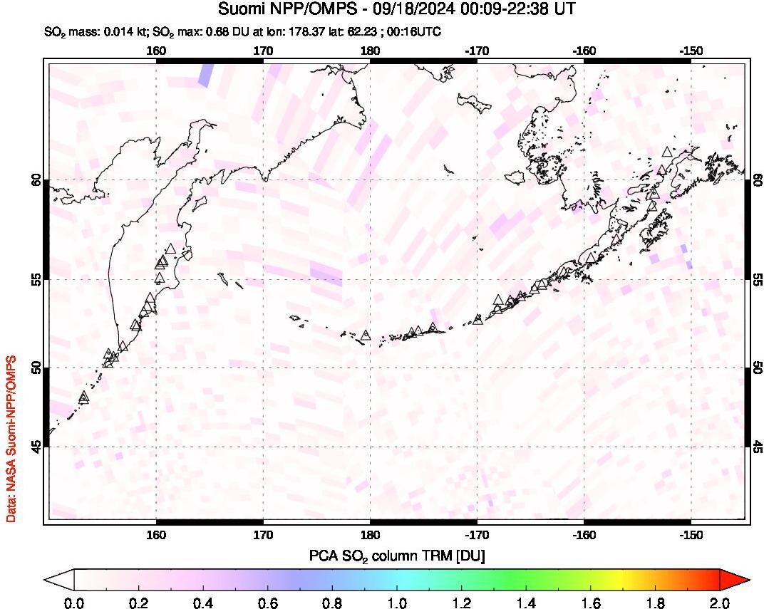 A sulfur dioxide image over North Pacific on Sep 18, 2024.