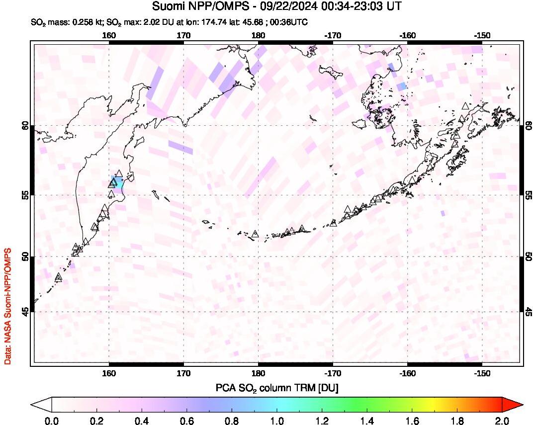 A sulfur dioxide image over North Pacific on Sep 22, 2024.