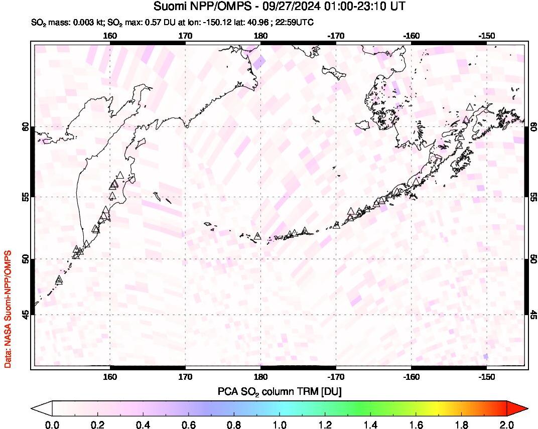 A sulfur dioxide image over North Pacific on Sep 27, 2024.