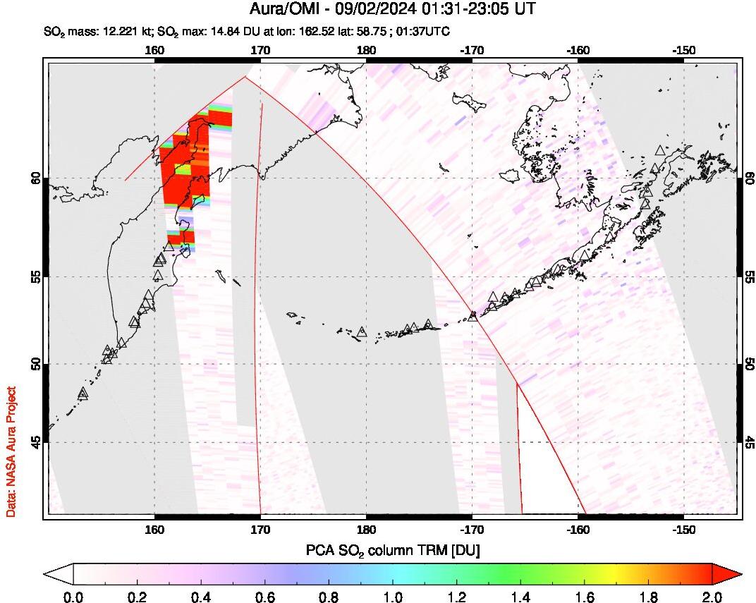 A sulfur dioxide image over North Pacific on Sep 02, 2024.