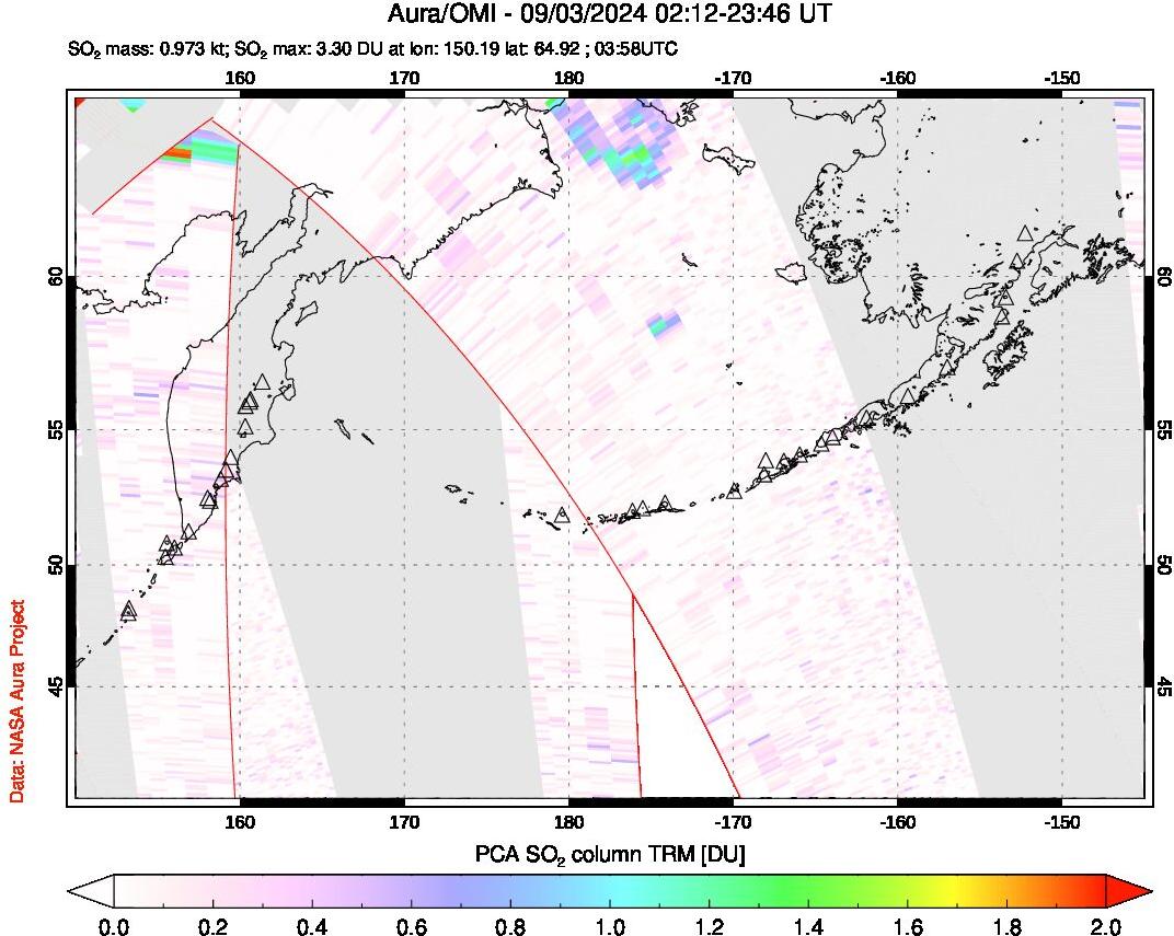 A sulfur dioxide image over North Pacific on Sep 03, 2024.