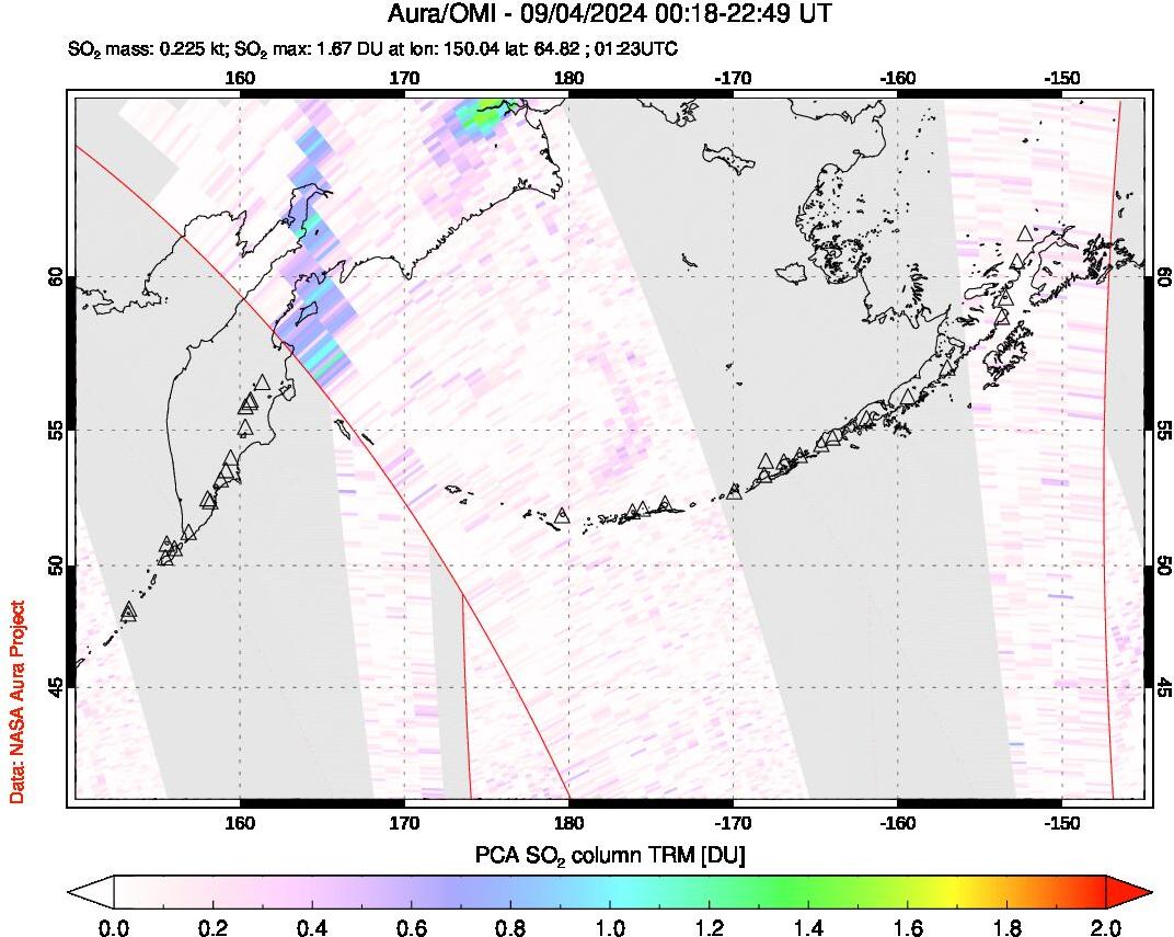 A sulfur dioxide image over North Pacific on Sep 04, 2024.